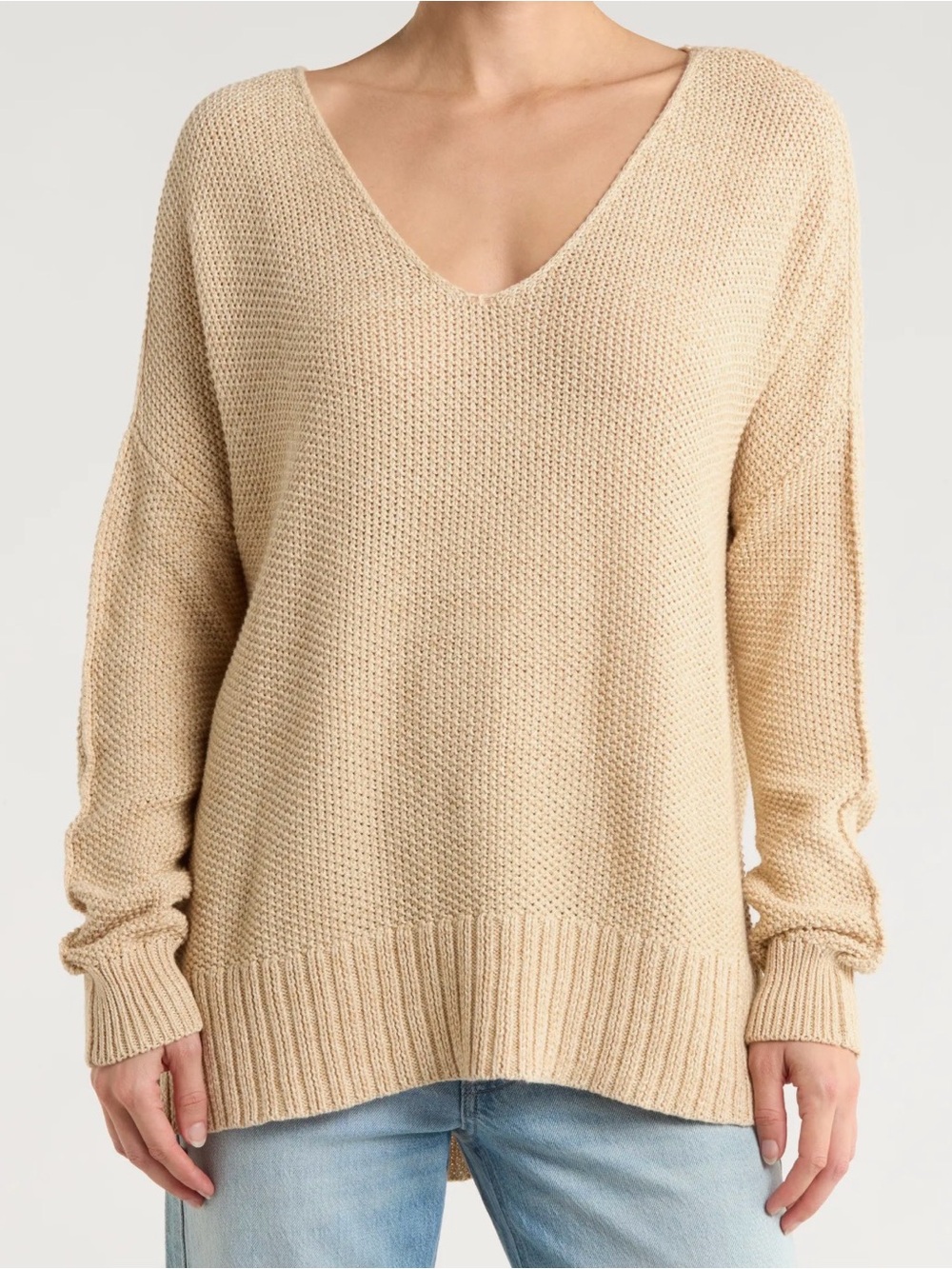 Lucky Brand V-Neck Knit Women's Pullover Sweater in Irish Cream, Size Small